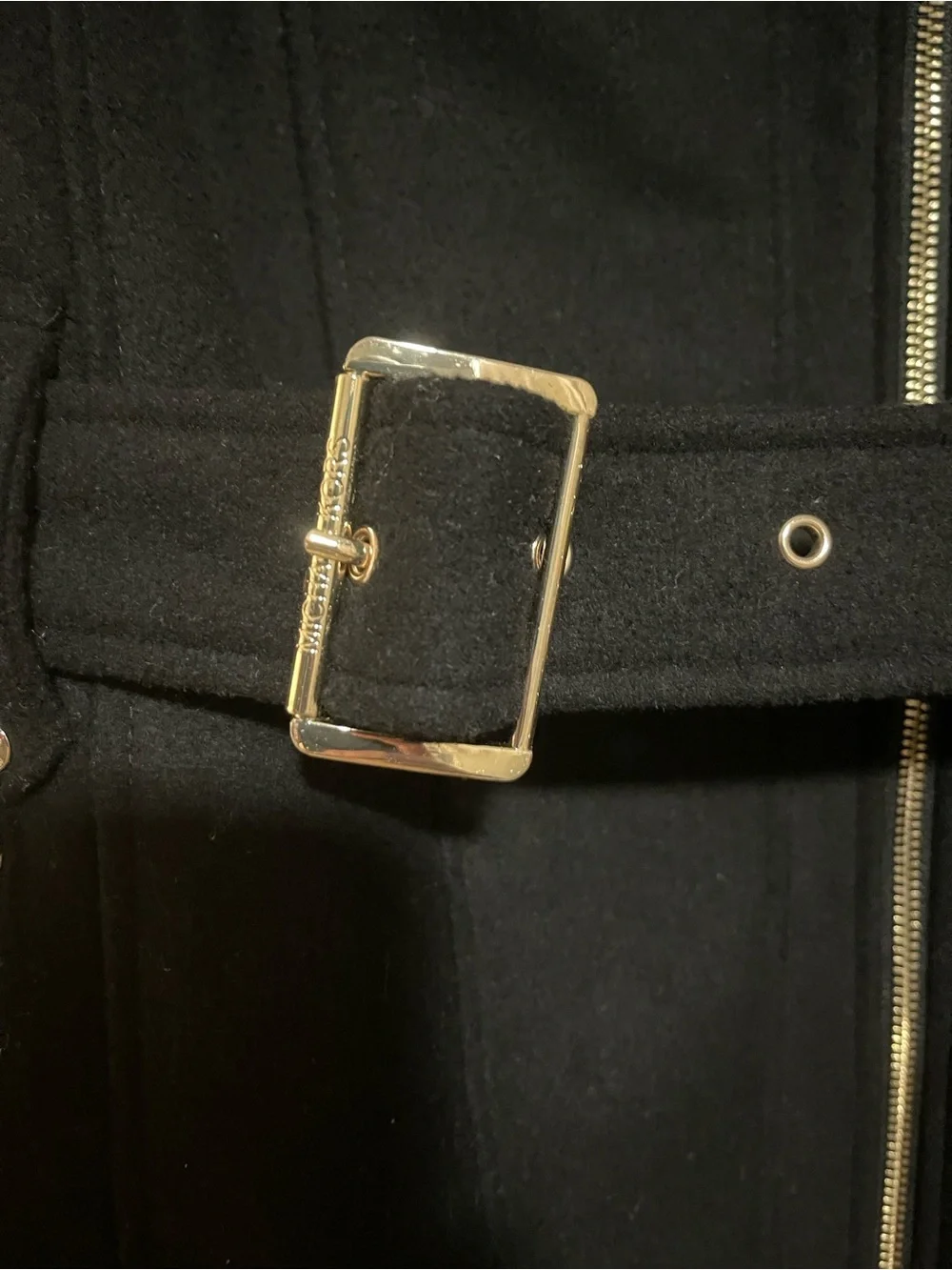 Michael Kors Black Belted Trench Coat with Gold Hardware